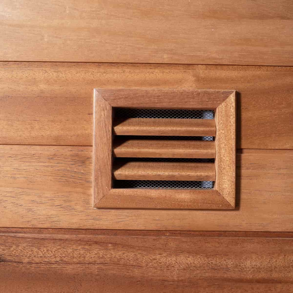 Indoor mini mahogany sauna with built-in vents