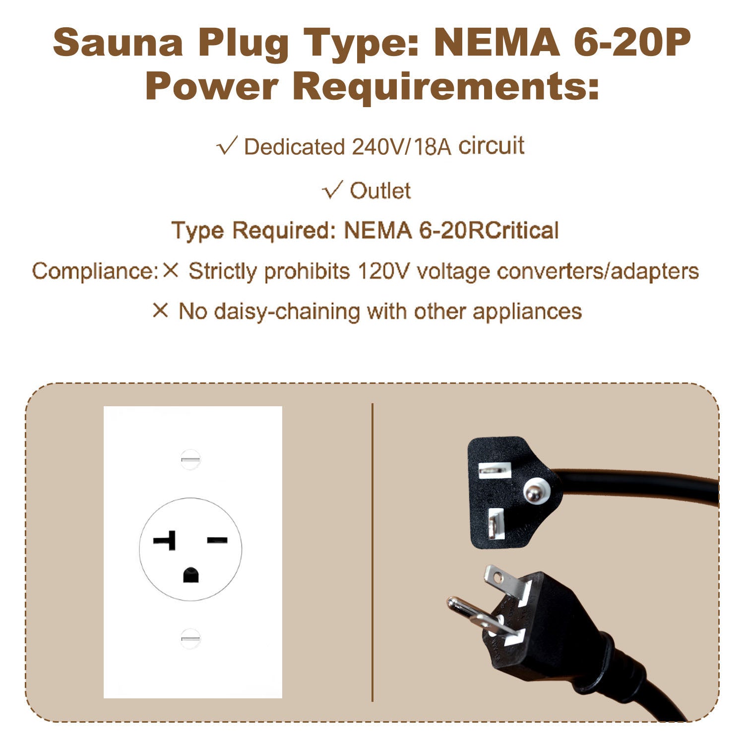 One person and two people sauna power requirements 240V/18A