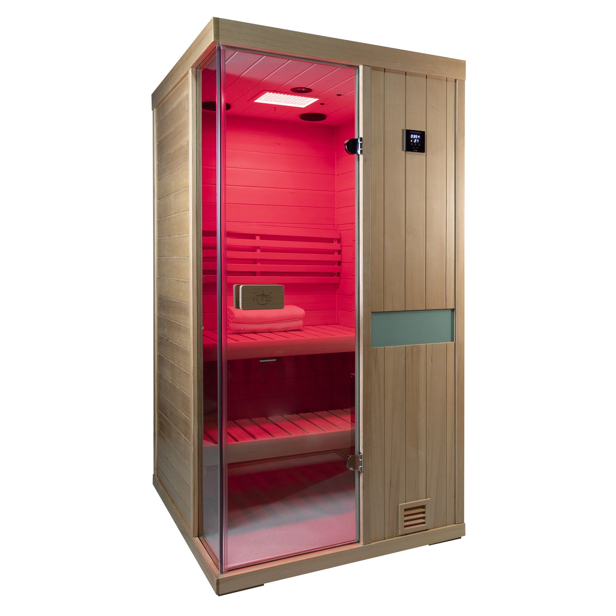 701SH 1-Person Indoor Hemlock Wood Steam Sauna - Right Side View