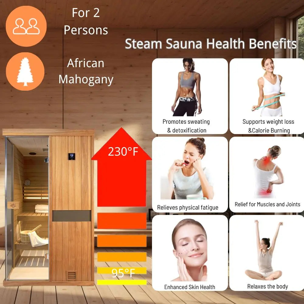 HKXSC 702ST 1-2 Person Steam Sauna | Resistant to pests | Mahogany | Negative Ion HKXSC-SAUNA