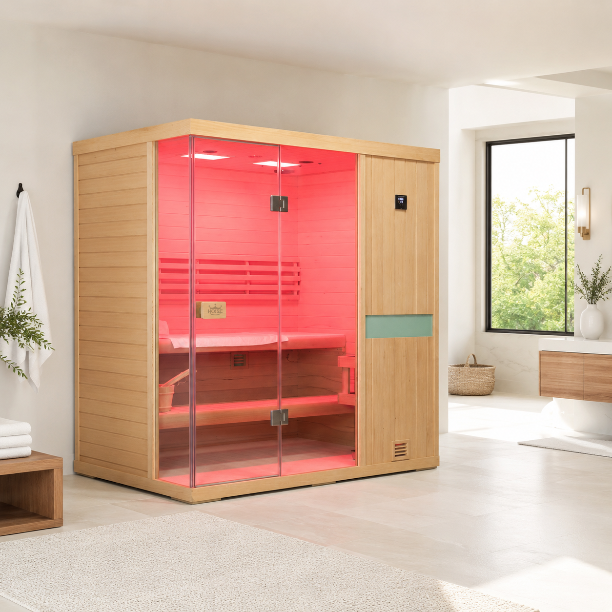 Space-Saving Indoor Wet Steam Sauna with Safe Overheat Protection, Natural Timber Sauna Cabin Suitable for Basement and Living Room