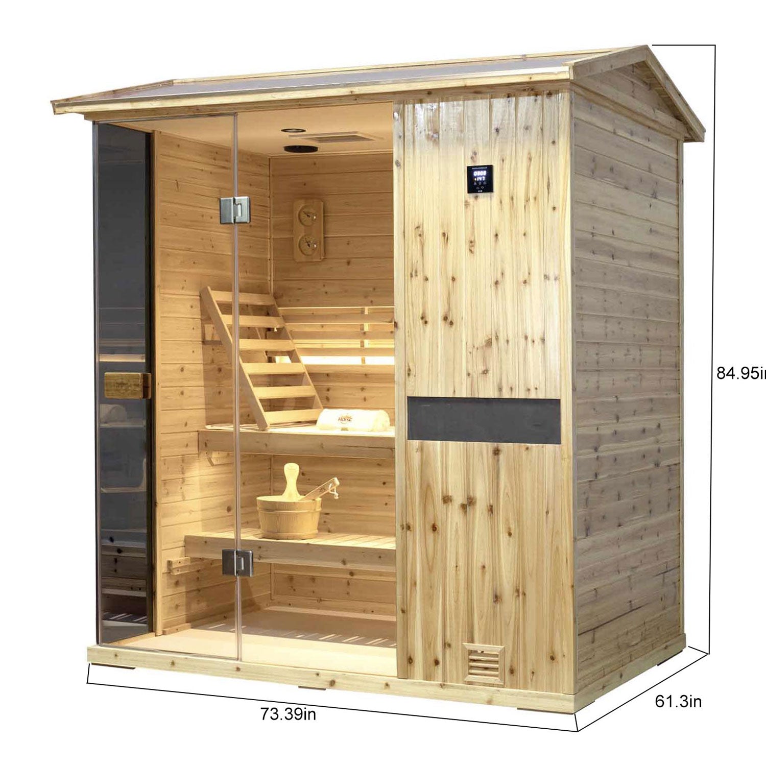 Outdoor steam sauna, old fir solid wood, V-shaped top appearance is simple and atmospheric