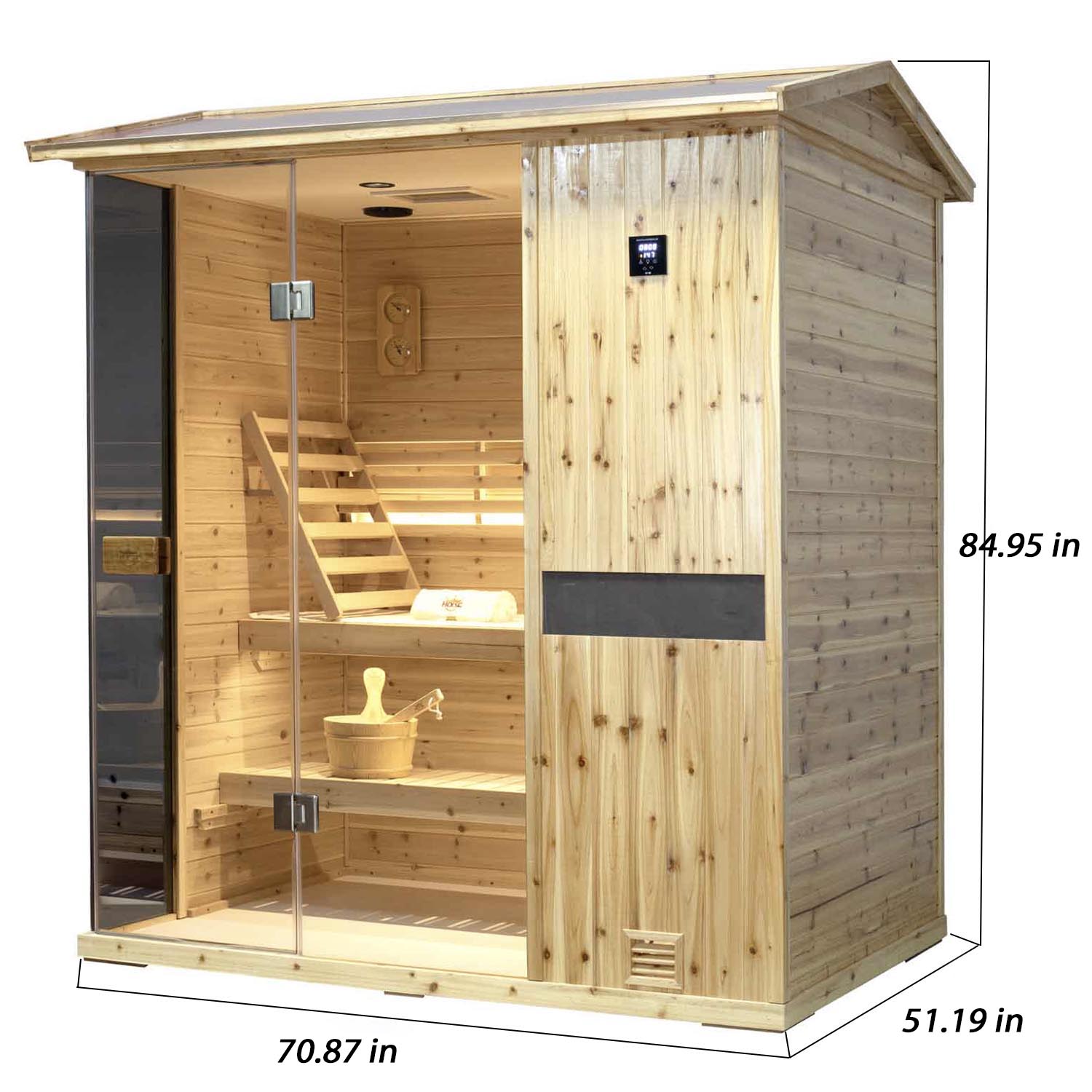 Outdoor steam sauna, old fir solid wood, V-shaped top appearance is simple and atmospheric