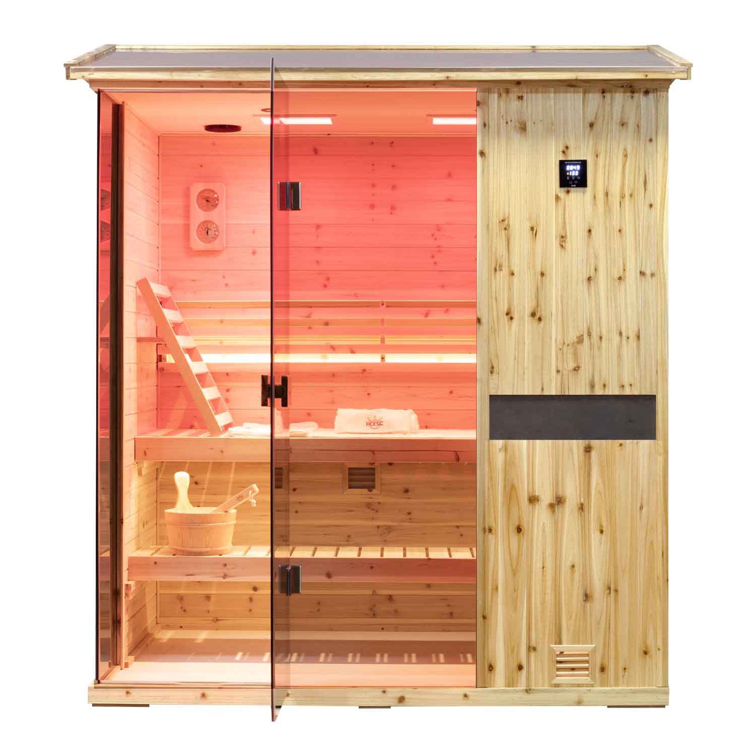 Outdoor old fir steam sauna, wind resistance and stability