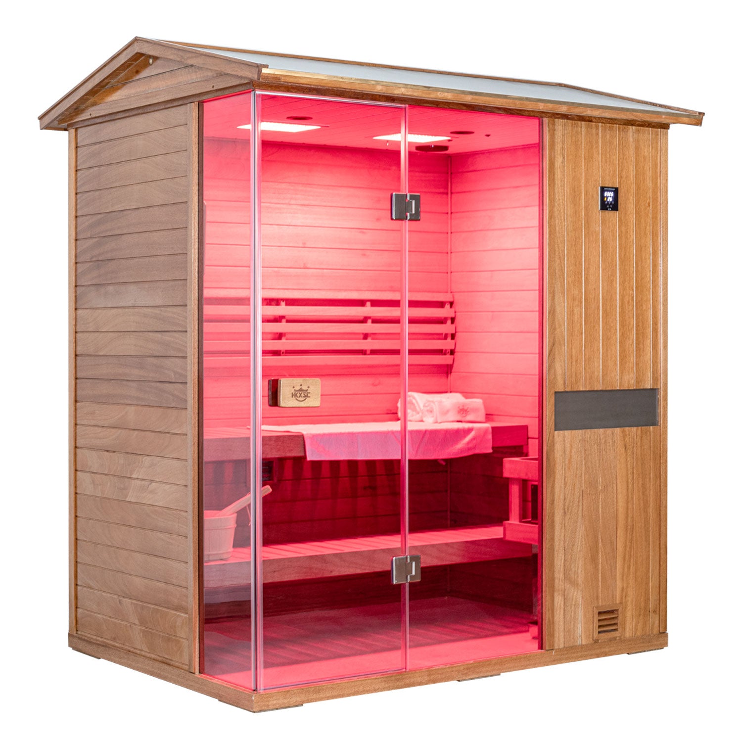 Outdoor solid wood steam sauna, mahogany wood, V-shaped top does not accumulate water