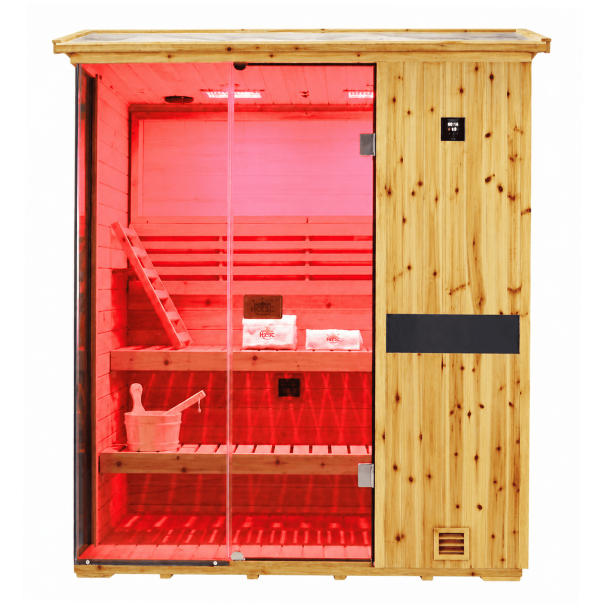 HKXSC 703VS 3-Person outdoor sauna made from US fir wood, designed for a home outdoor sauna space