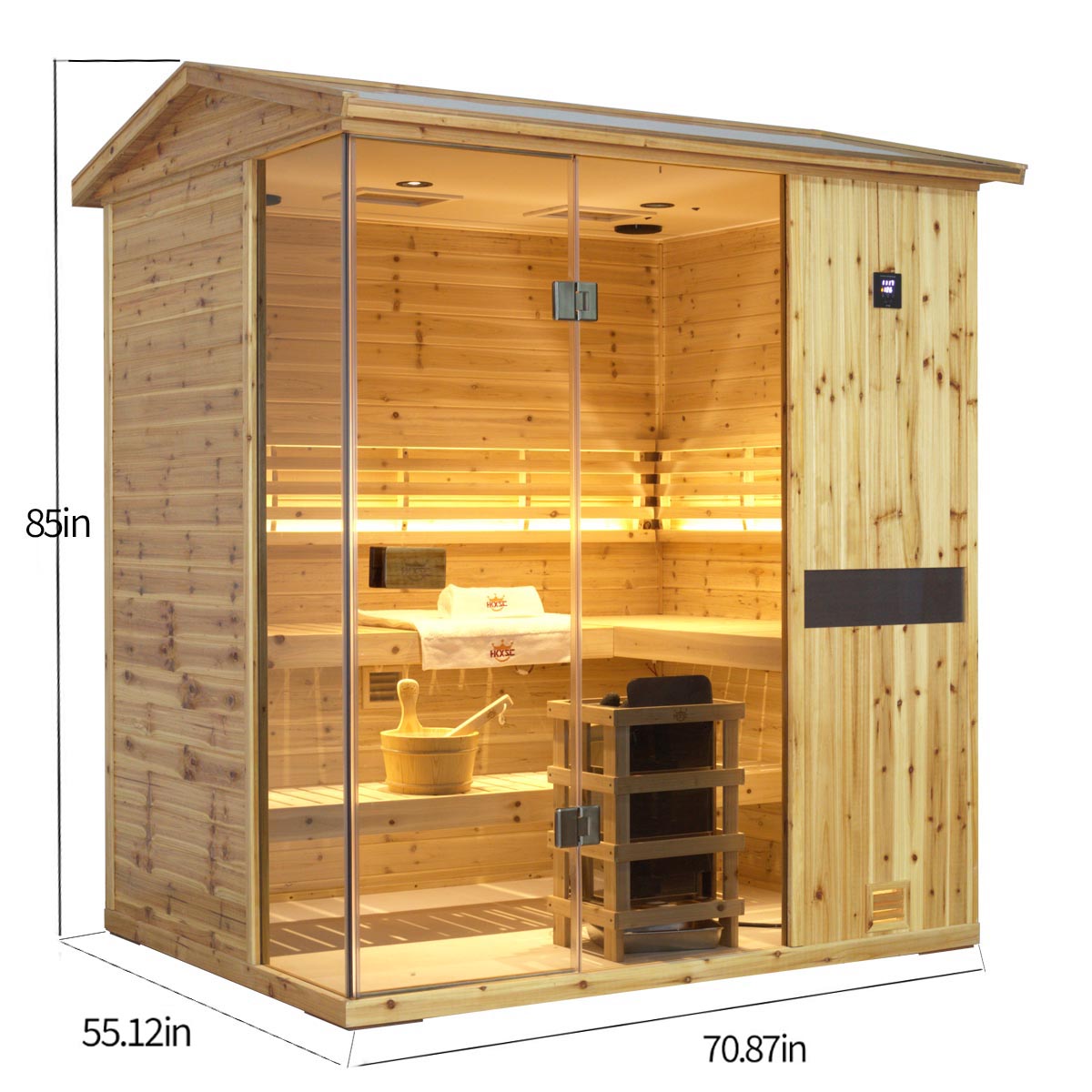 Outdoor four-person old fir sauna with external dimensions