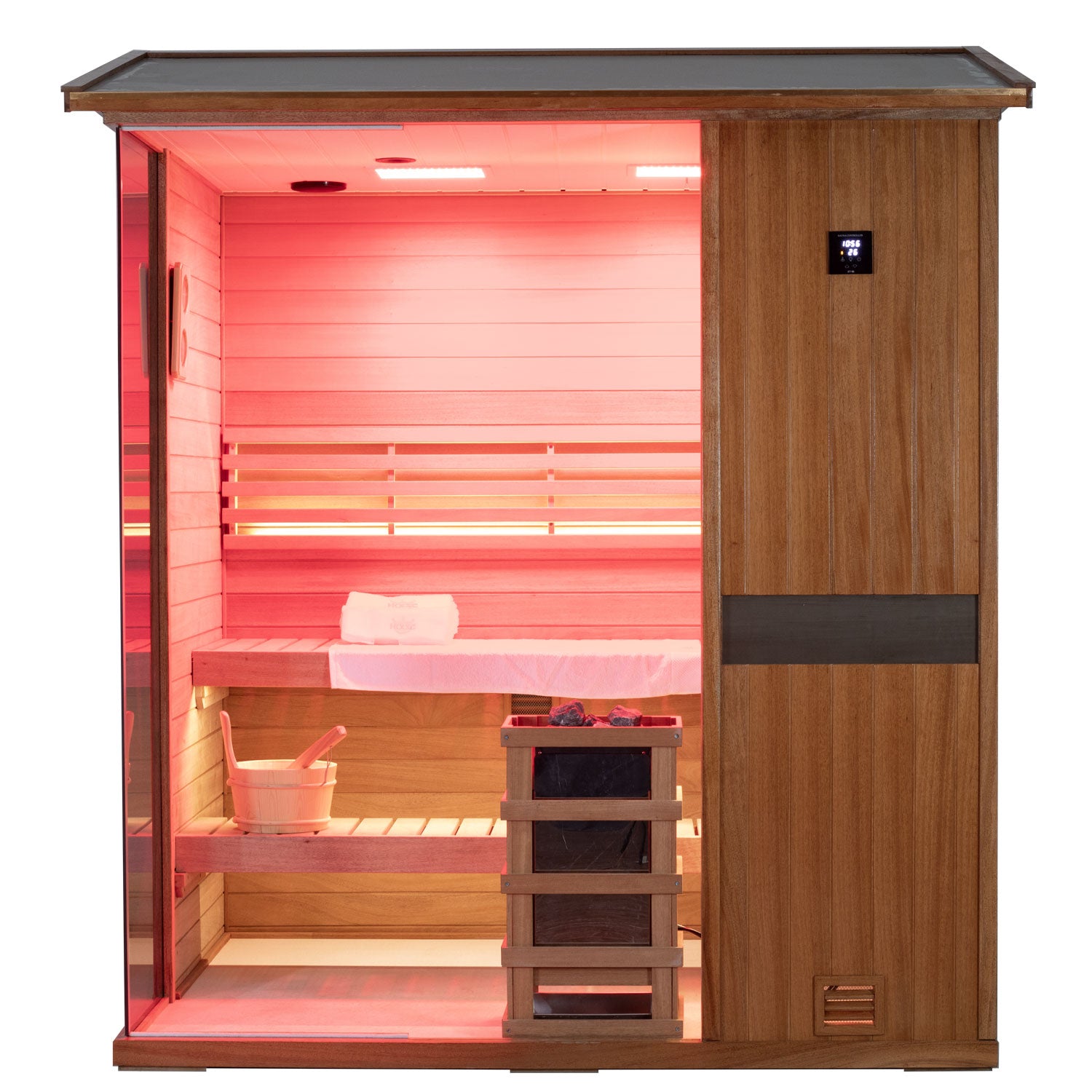 Luxury outdoor mahogany steam sauna for outdoor health and wellness configurations