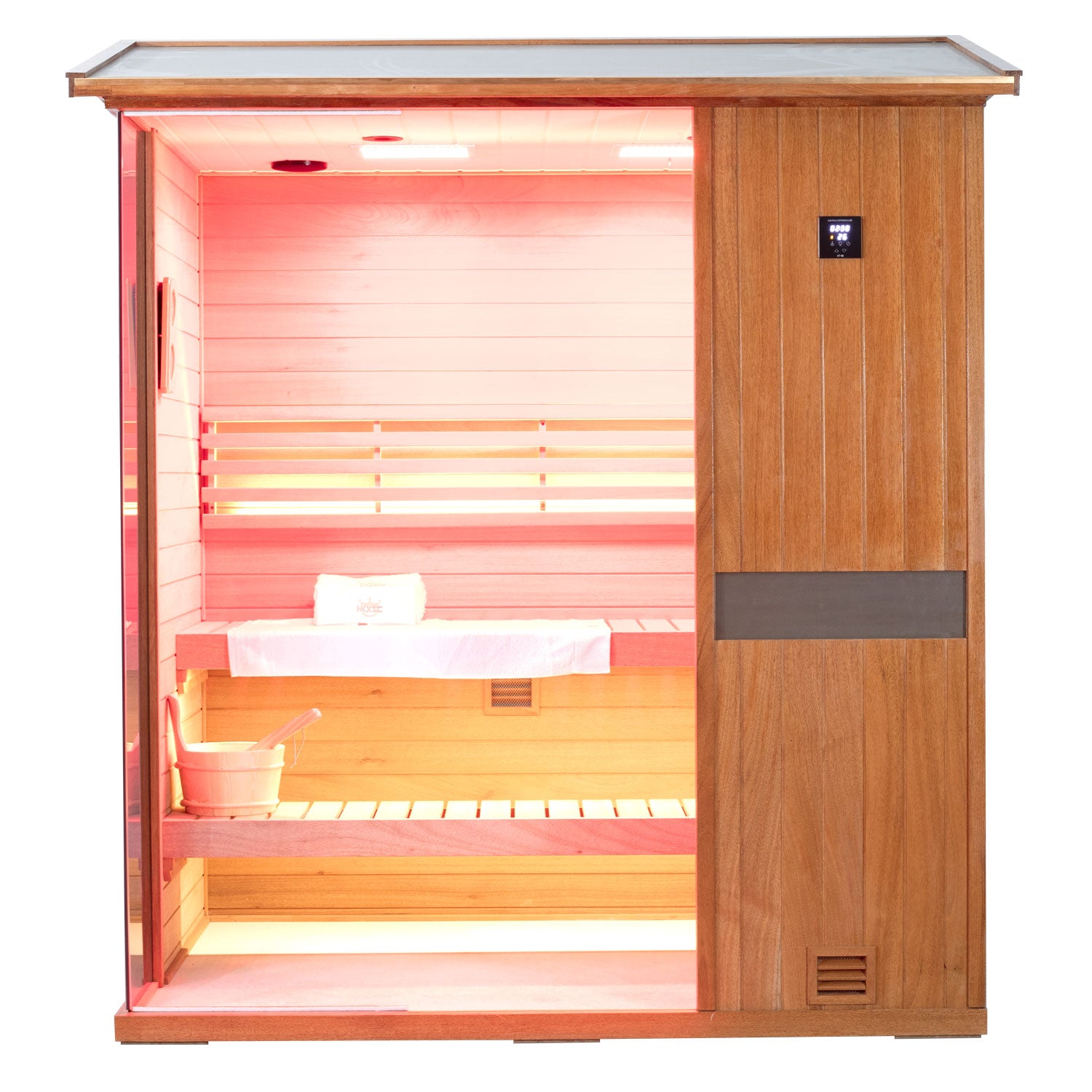 Outdoor steam sauna, mahogany wood, V-shaped top is beautiful and elegant, front display
