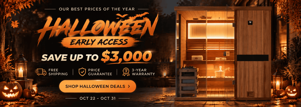 Halloween Early Sale featuring the HKXSC 704ST 4-Person indoor African mahogany sauna