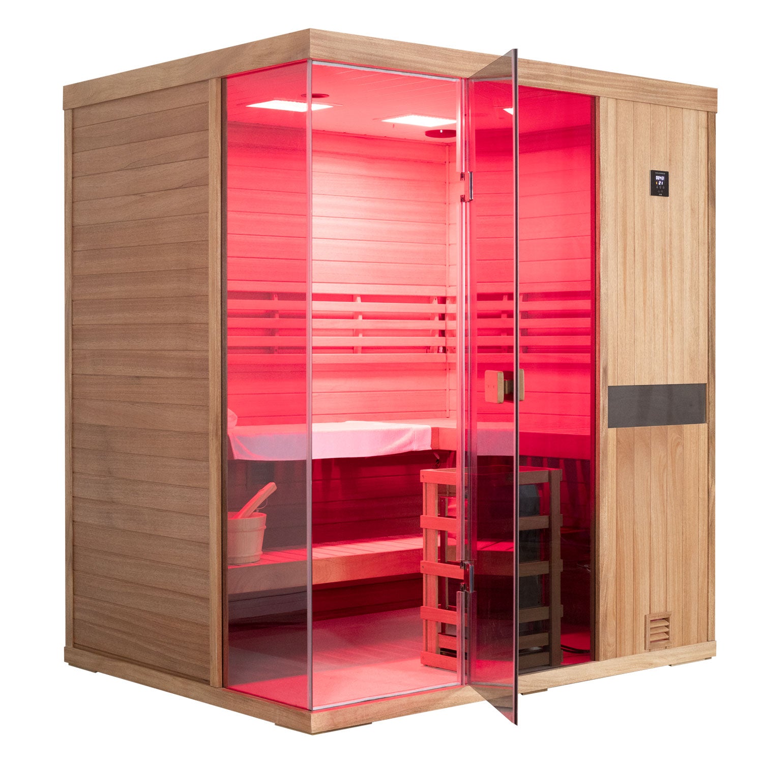 Indoor four-person mahogany steam sauna with solid wood and sufficient steam for rapid heating