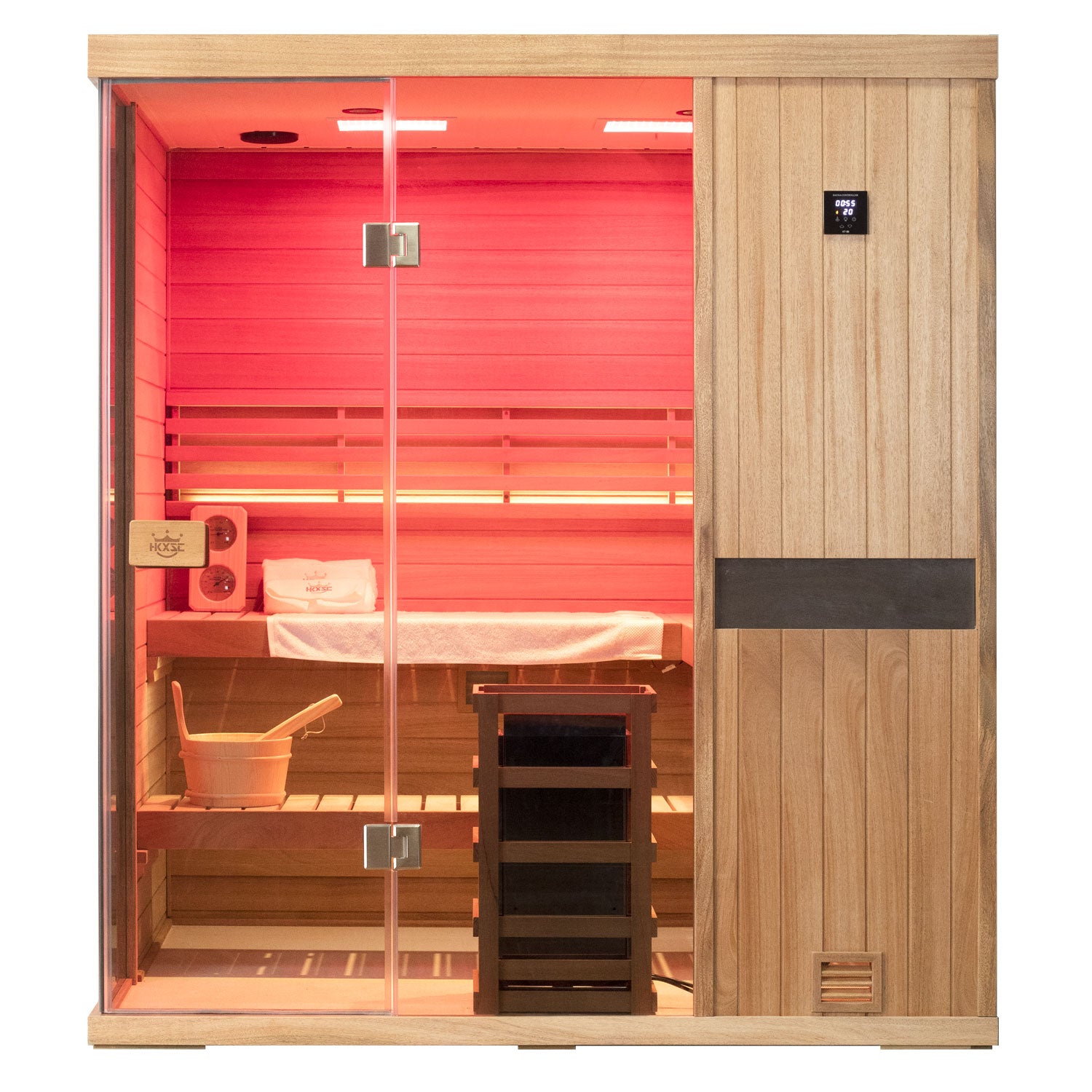 High-quality mahogany four person indoor steam sauna, thermal insulation and durable treatment