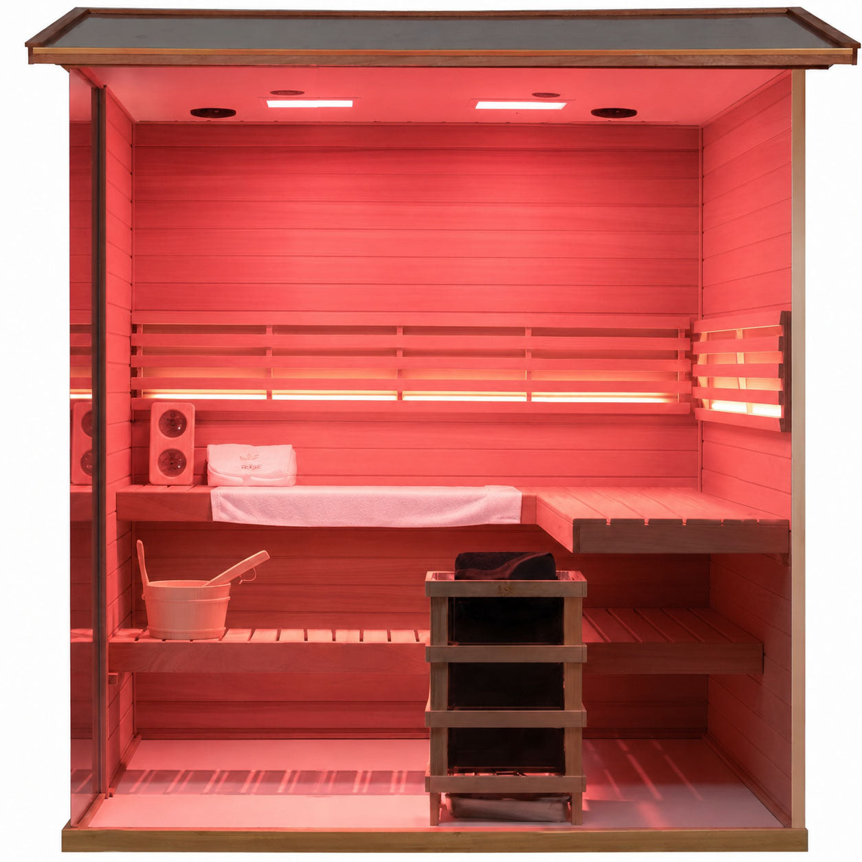 HKXSC 704VT_backyard steam sauna_mahogany_steam_sauna_Model_704VT Interior panoramic display