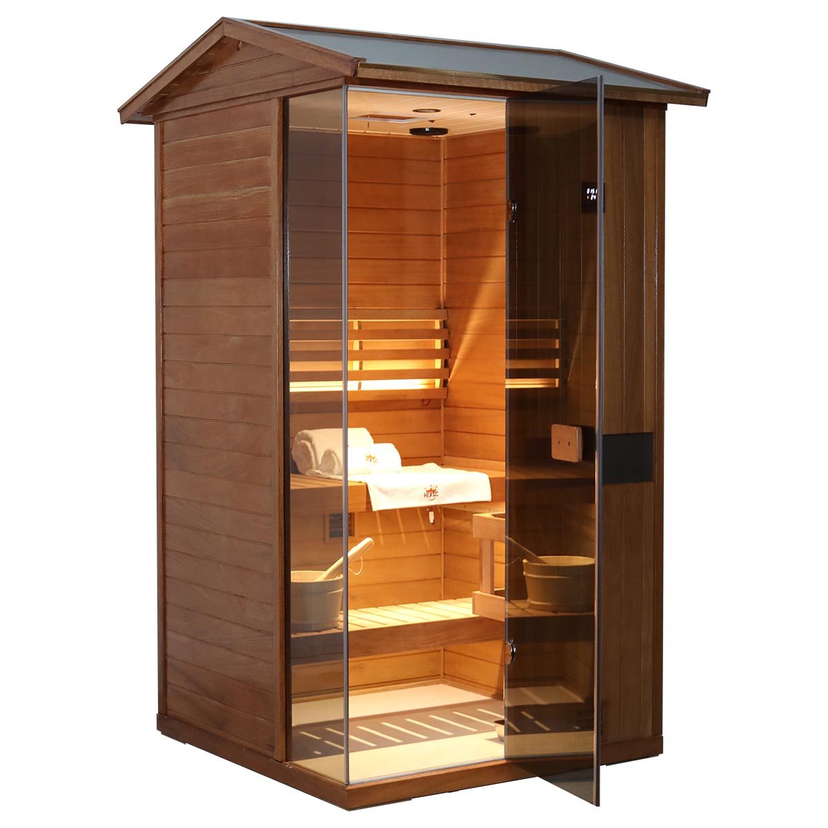 HKXSC Aurora Outdoor Steam Sauna - 2 Person | Model 702VT V-shaped roof