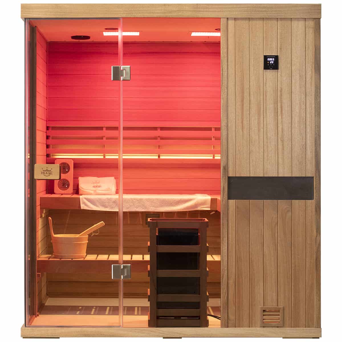 HKXSC 704ST  4 Person Negative Ion Steam Sauna | Resistant to pests | Mahogany | Wide Vision-Lay-Flat HKXSC-SAUNA