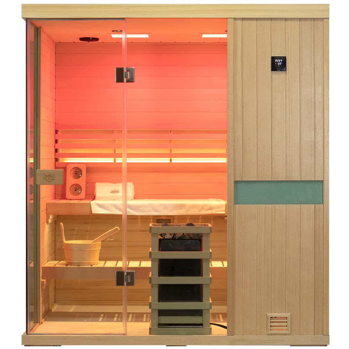 HKXSC 704SH 4 Person Steam Sauna | Hemlock | Wide Vision-Lay-Flat HKXSC-SAUNA