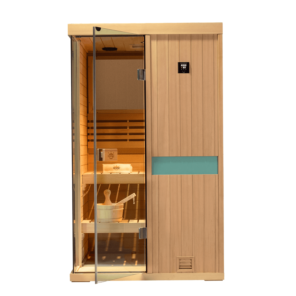 Home‑use upgraded 2‑person wet sauna, canadian hemlock timber, premium 660‑nm red‑light therapy function