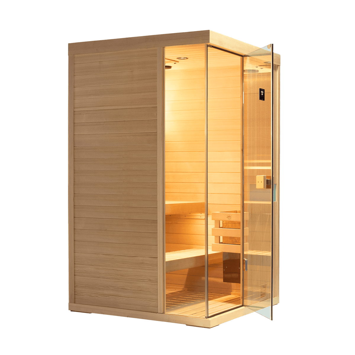 Two‑person indoor relaxation sauna in natural hemlock wood, upgraded 660‑nanometer red‑light led system