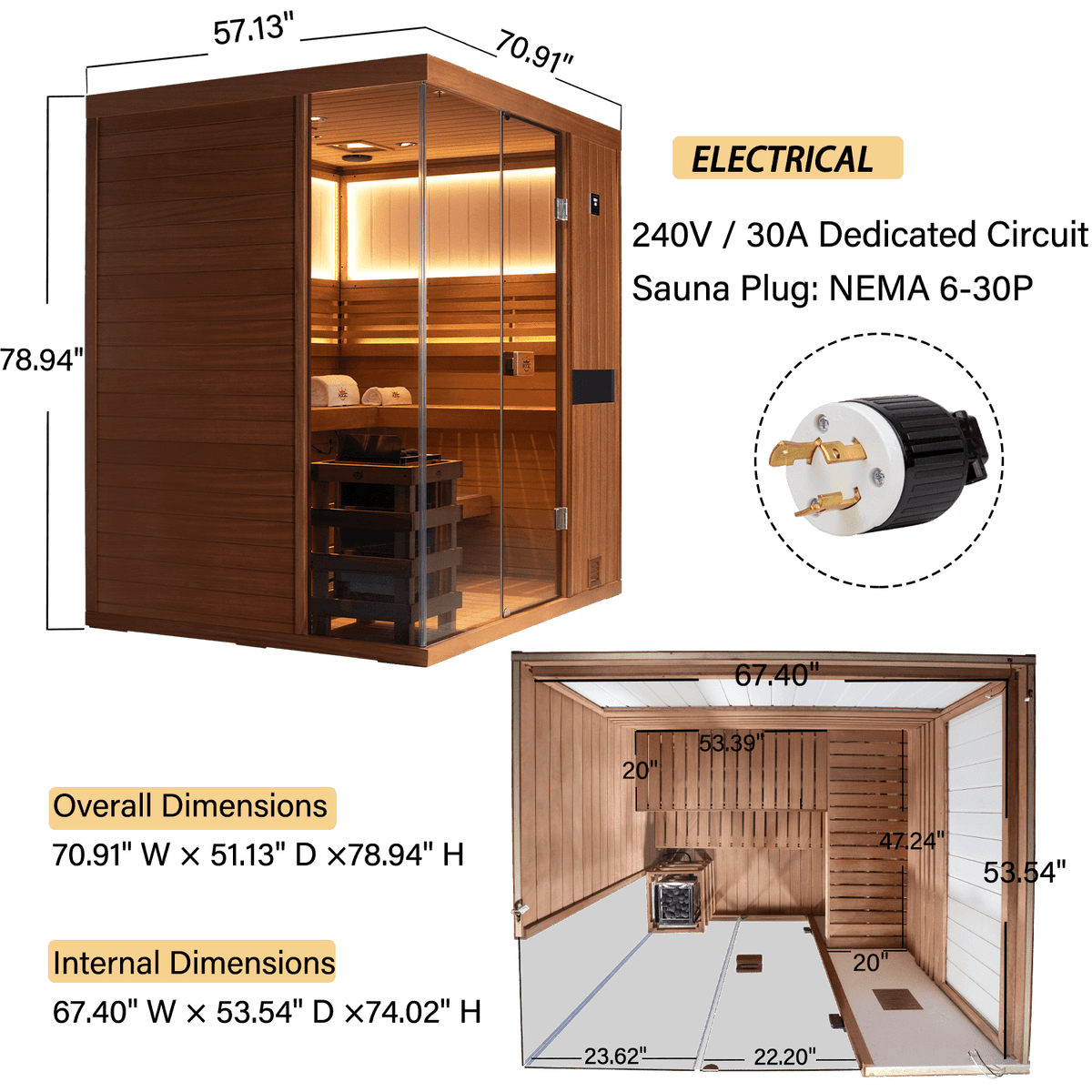 Mahogany indoor steam sauna for four people, built‑in control panel and tempered glass