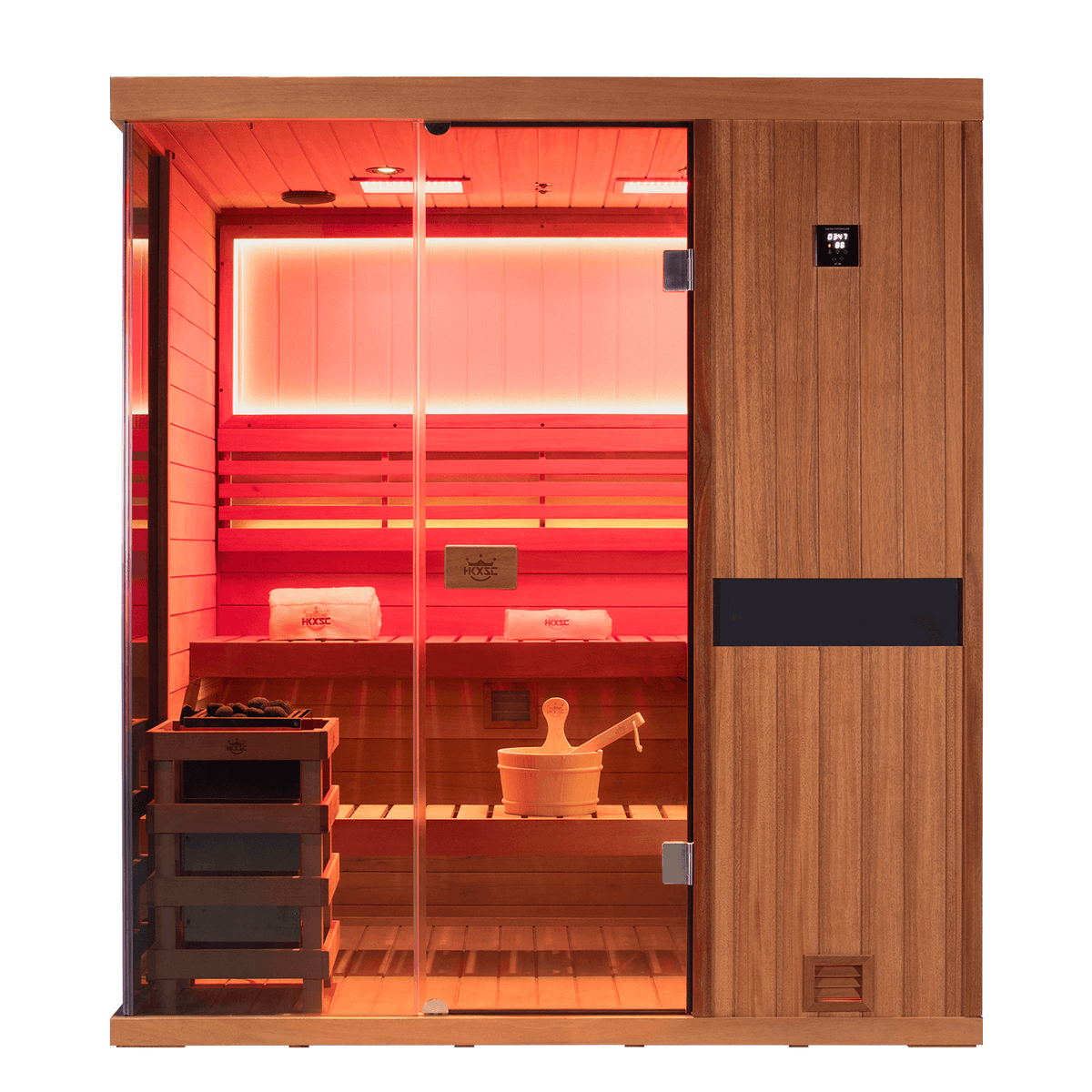 Home spa 4‑person steam sauna crafted from premium mahogany solid wood indoor use