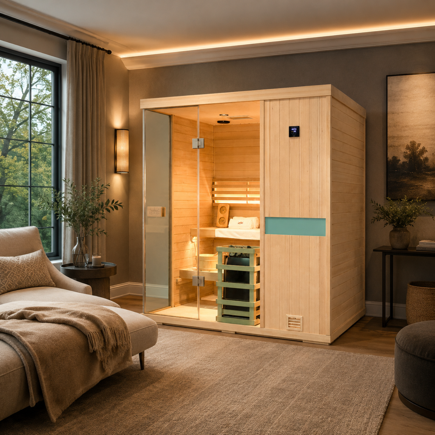 Premium Indoor Wellness Sauna Cabin with Magnetic Door Seals, Complete Installation Parts, Soft Headrest and Anti-slip Floor Mat Included