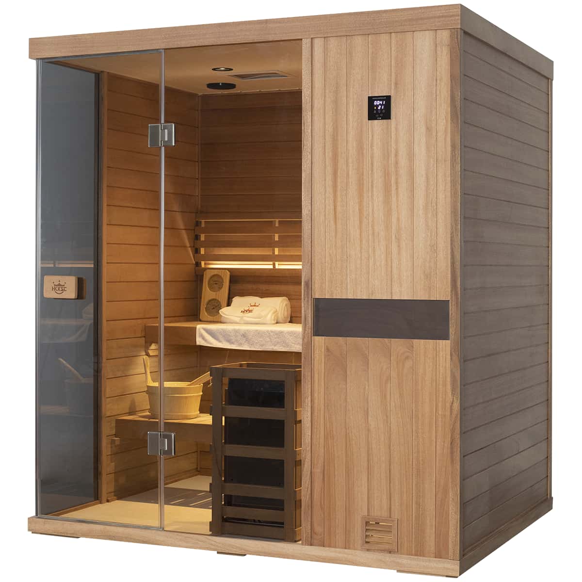 HKXSC 704ST 4 Person Negative Ion Steam Sauna | Resistant to pests | Mahogany | Wide Vision-Lay-Flat HKXSC-SAUNA
