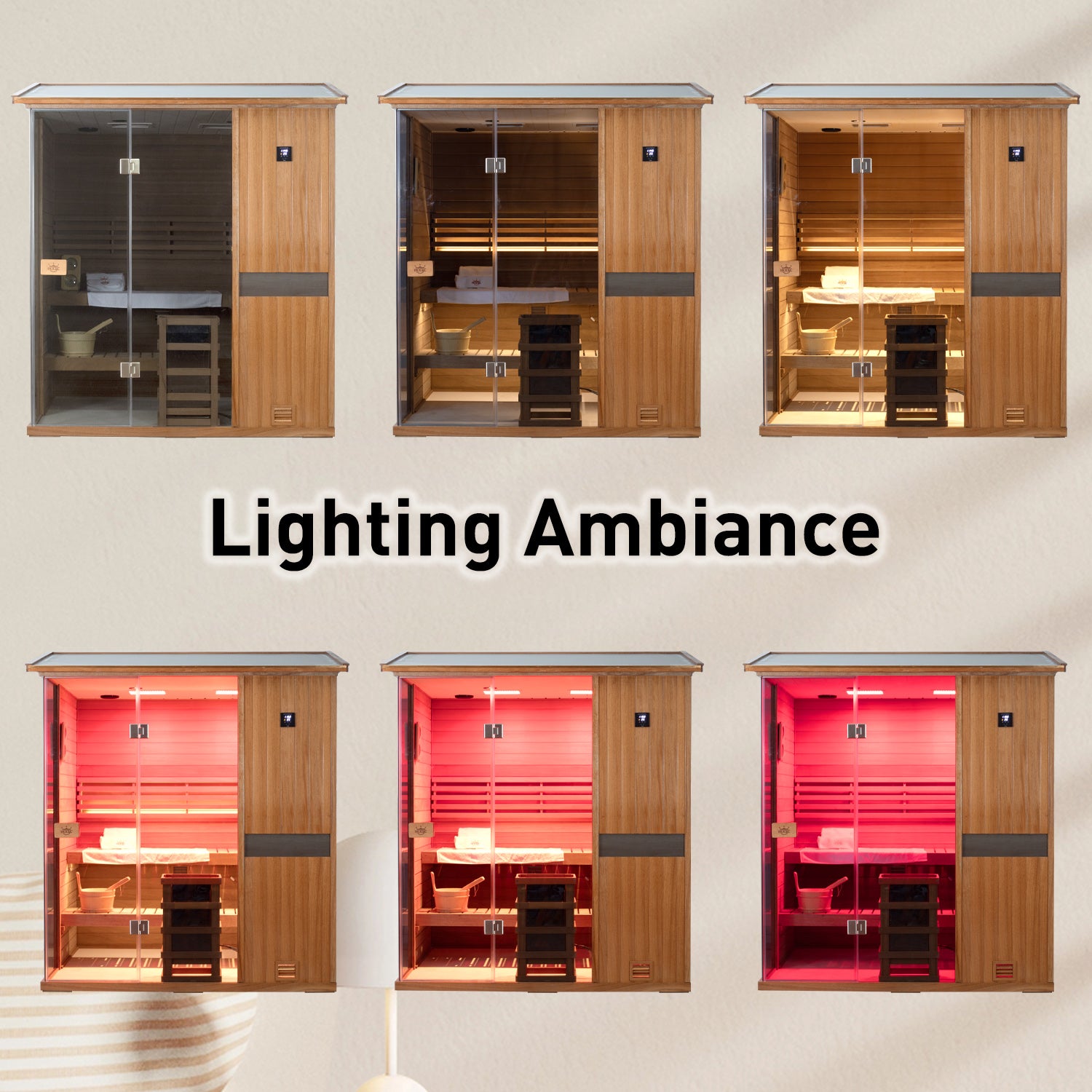 sauna ambient strip lighting, soft glow for comfortable sauna session