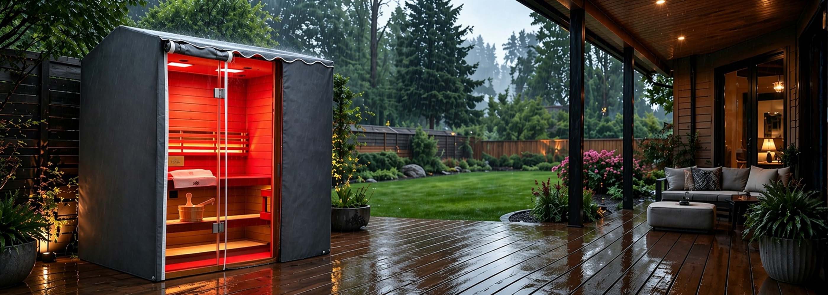 HKXSC outdoor backyard sauna, solid wood steam sauna cabin for home outdoor wellness use