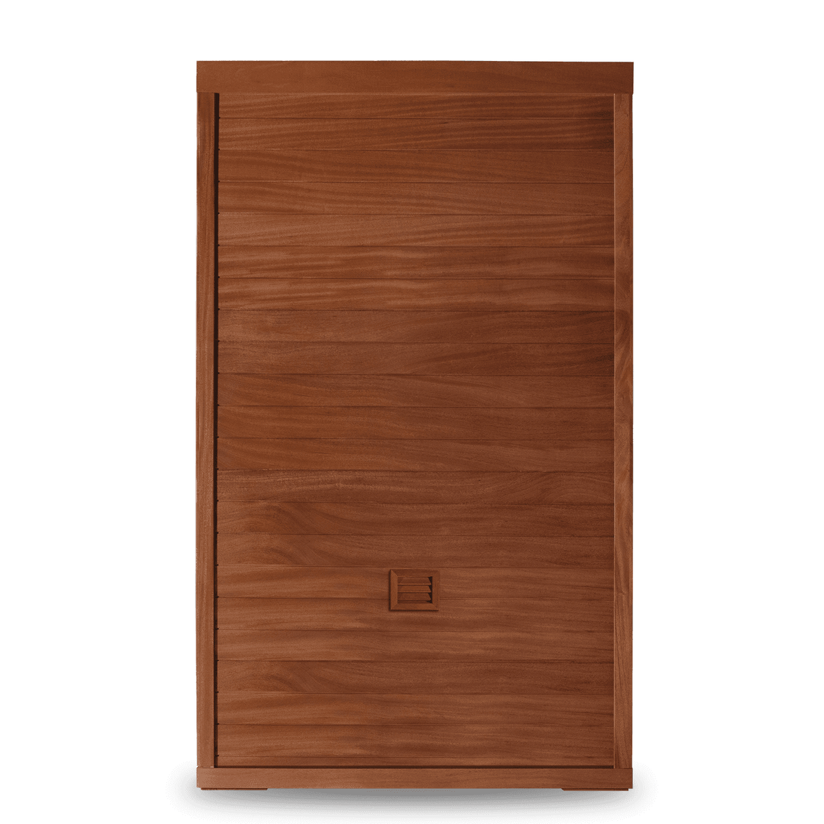 Front view of upgraded traditional steam sauna 2 person, mahogany wood, negative ion air purification and 660nm red light panel