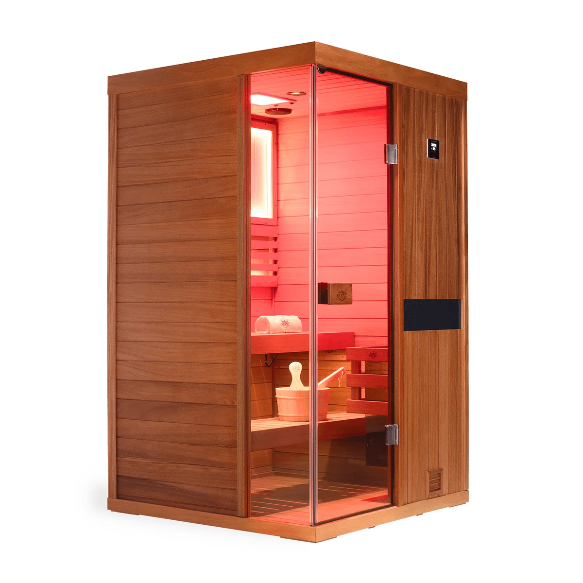 2 Person Indoor Mahogany Traditional Steam Sauna with Negative Ion and 660nm Red Light Therapy, Upgraded Home Steam Sauna