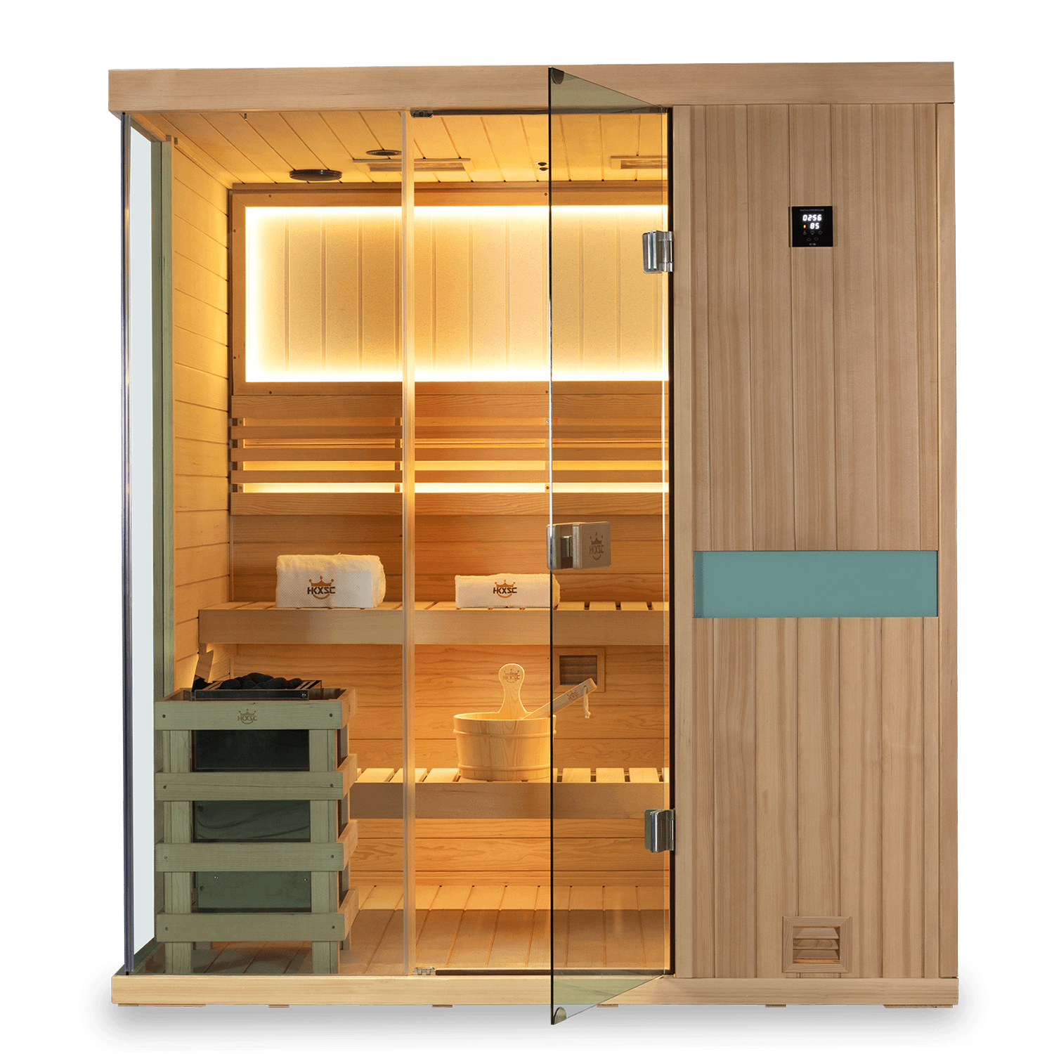 Family home steam spa cabin for 4 people, solid hemlock wood, built-in negative ion and 660nm red light therapy