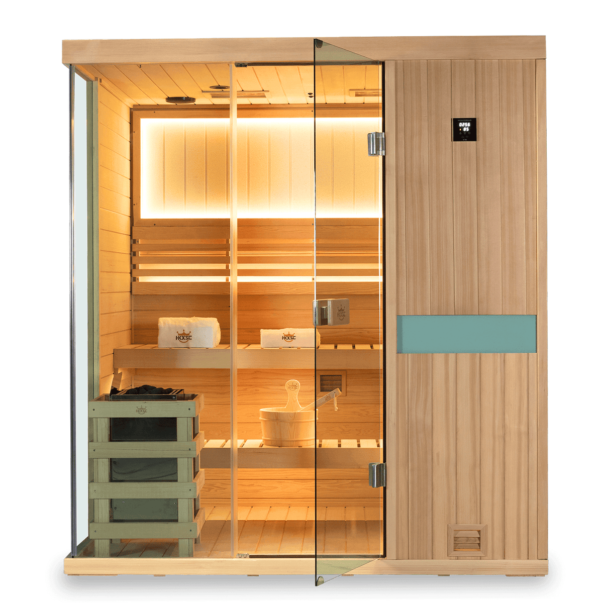 Family home steam spa cabin for 4 people, solid hemlock wood, built-in negative ion and 660nm red light therapy
