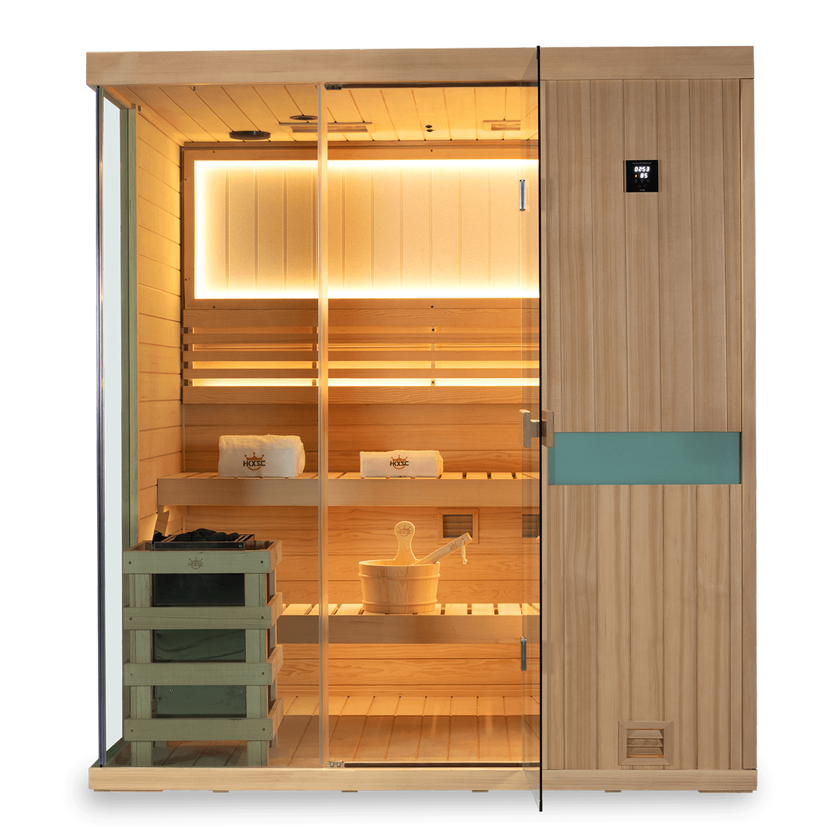 Home detox steam sauna for 4 persons, natural hemlock material, negative ion and 660nm red light treatment panels