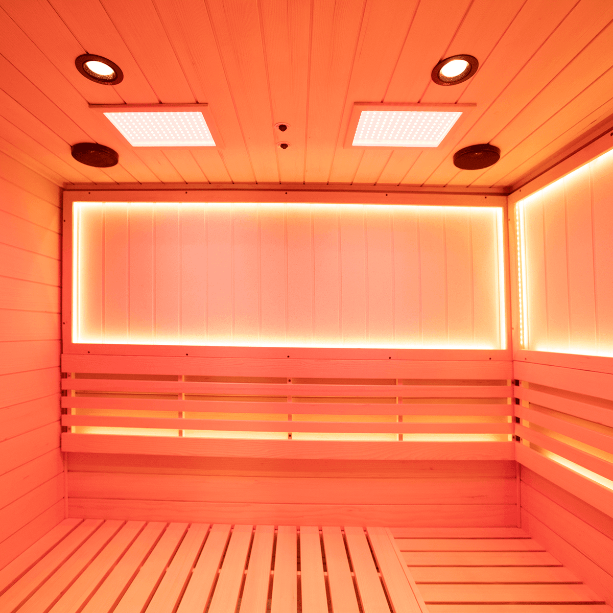 Upgraded large traditional steam sauna for family, solid Canadian hemlock, 4 person, negative ion and red light 660nm