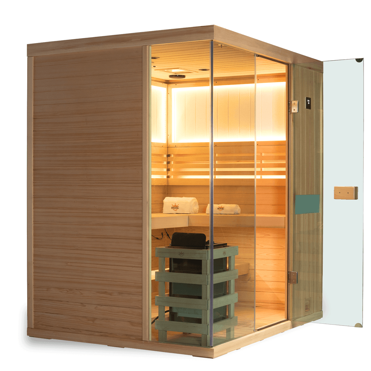 Upgraded Canadian hemlock steam sauna cabin for four adults, indoor traditional steam with 660nm red light therapy