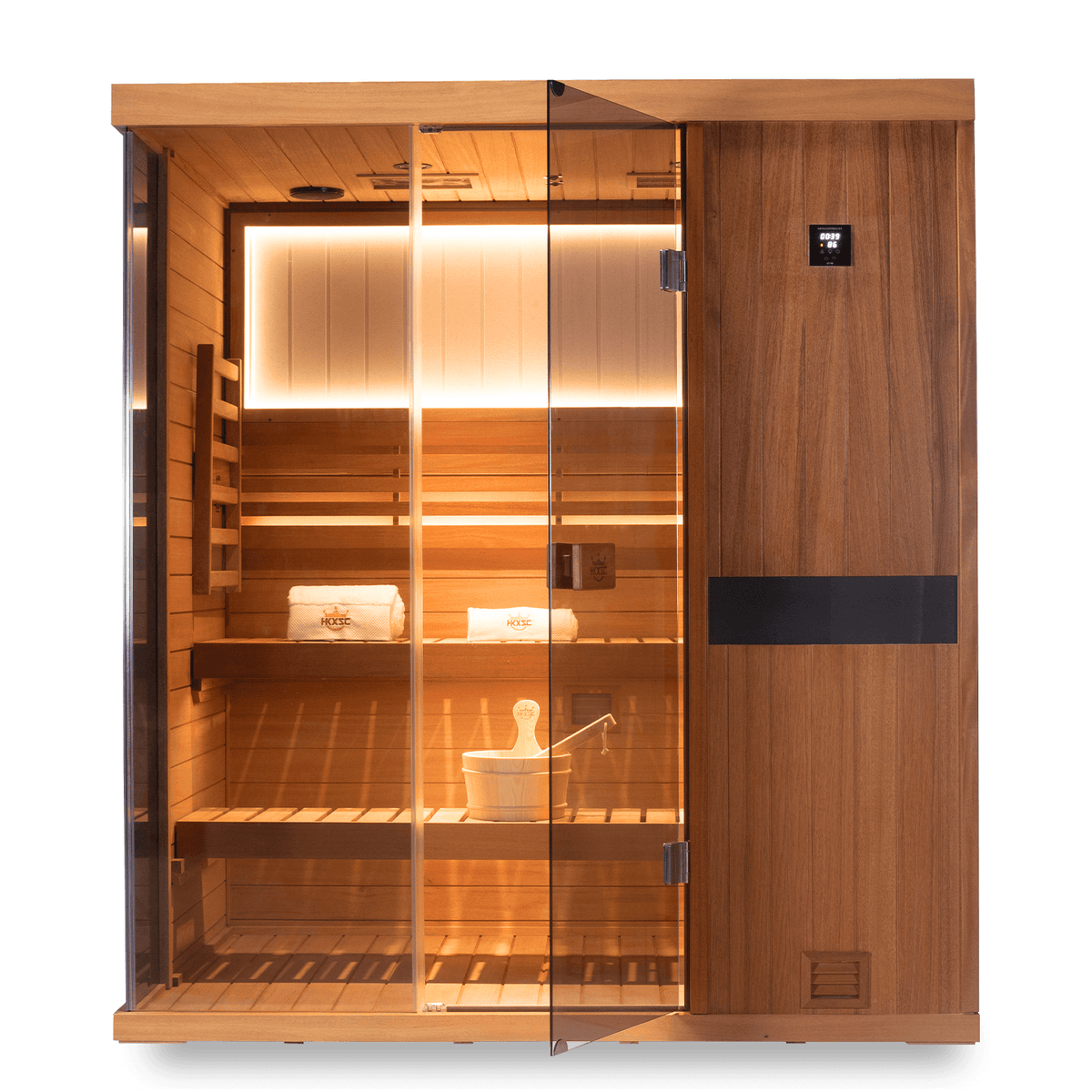 Upgraded HKXSC 703STU steam sauna, indoor mahogany sauna room for three users