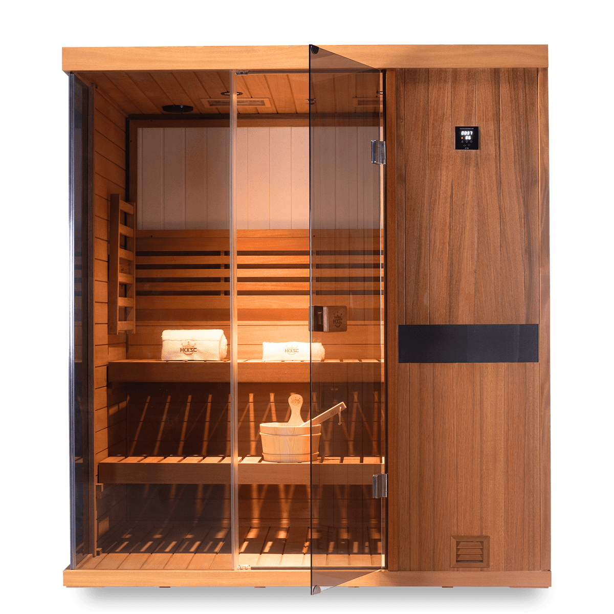 HKXSC 703STU indoor steam sauna, mahogany wood, upgraded design for 3 adults