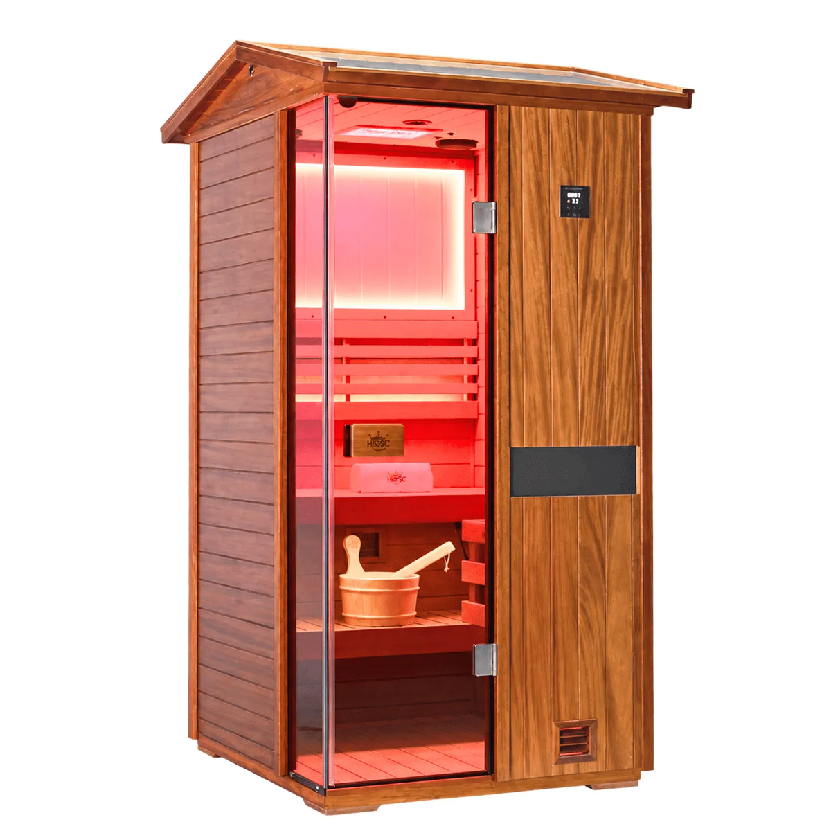 HKXSC 701VT solo outdoor steam sauna with 660nm red light and negative ion therapy