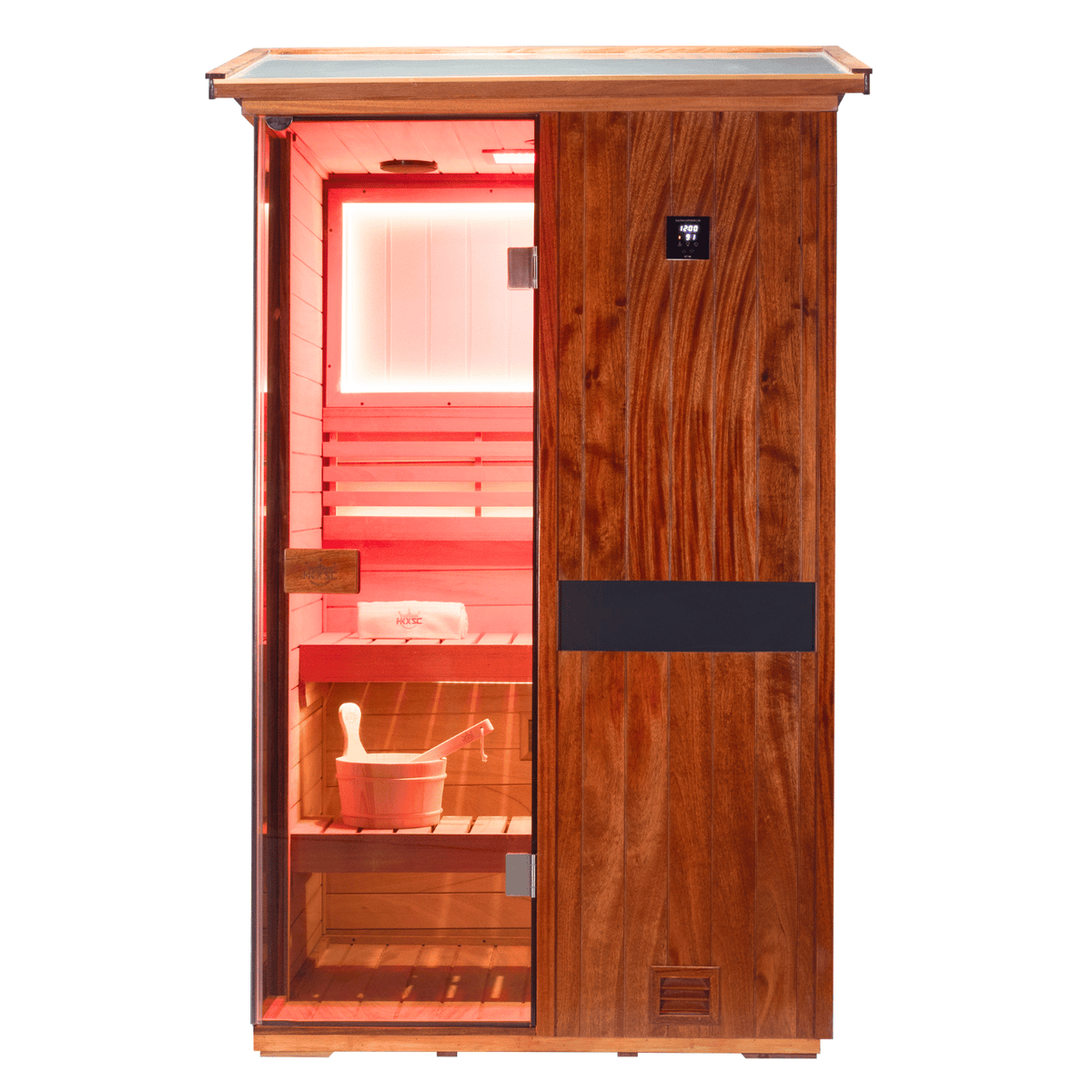 HKXSC 702VT outdoor 2-person sauna with negative ion purification for backyard wellness