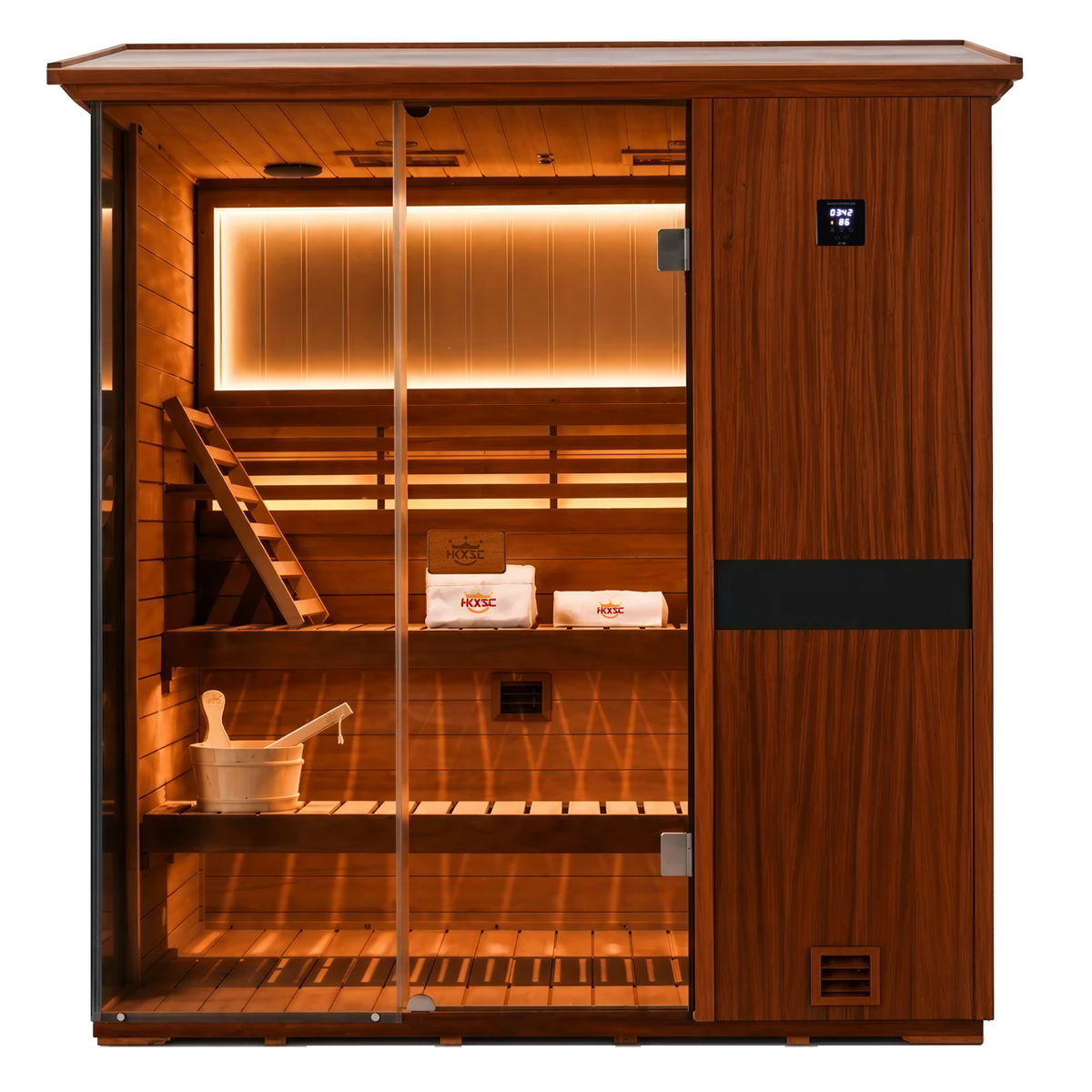 HKXSC 703VT outdoor African Mahogany sauna with oil-wax weather protection coating