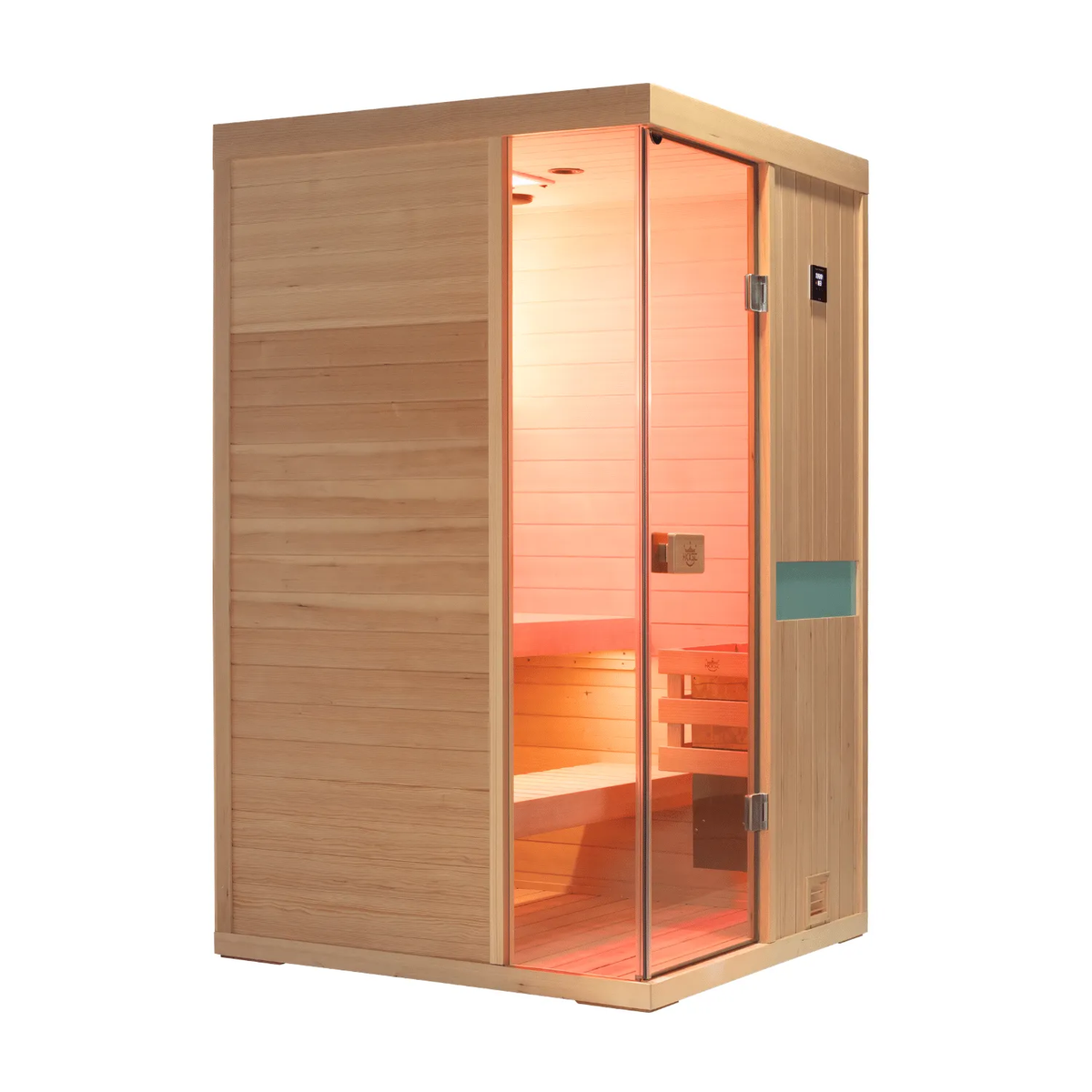 HKXSC 702SH 2-person indoor Canadian Hemlock steam sauna with negative ion panel and 660nm red light