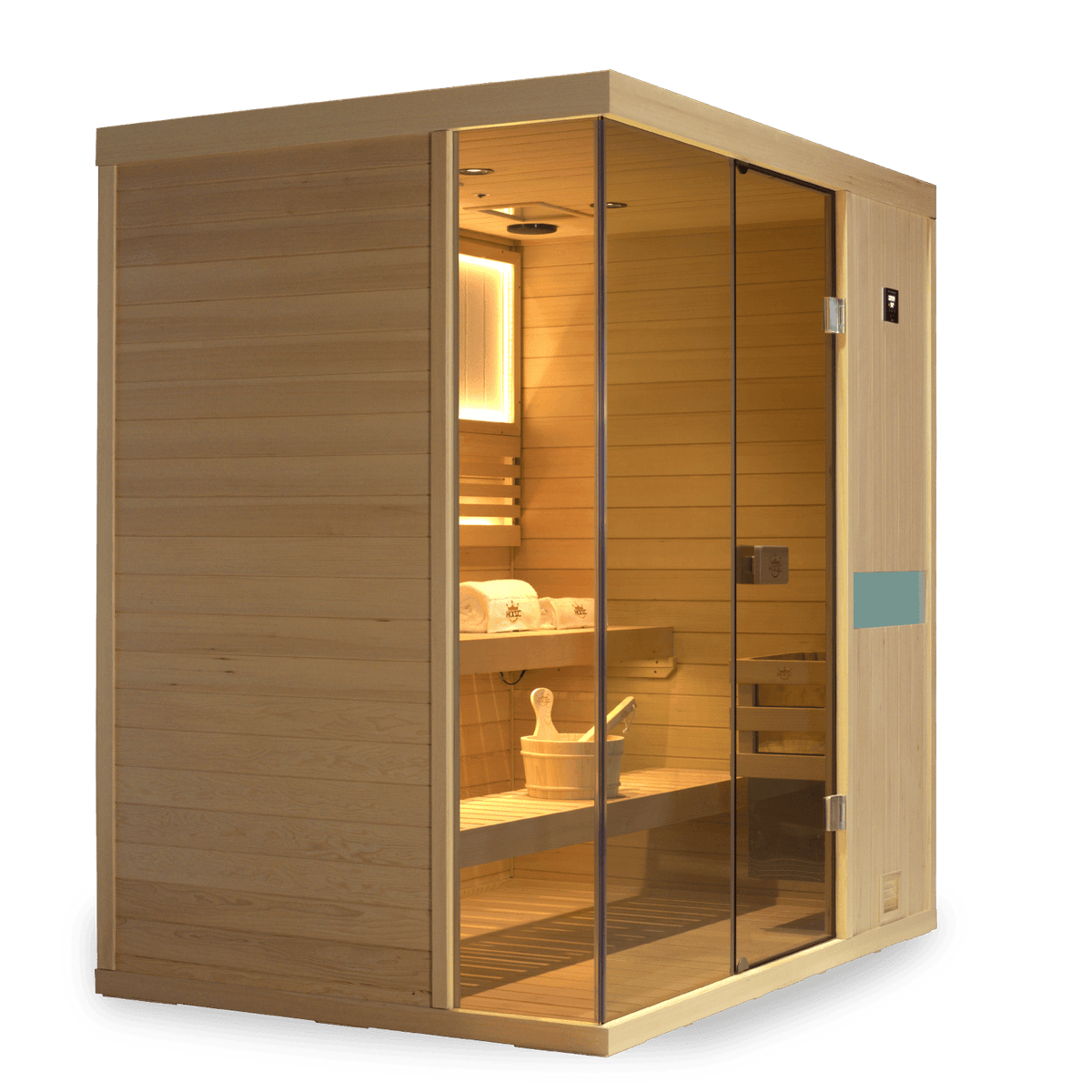 HKXSC 703SH Calm indoor Canadian Hemlock sauna in home spa setting for family use