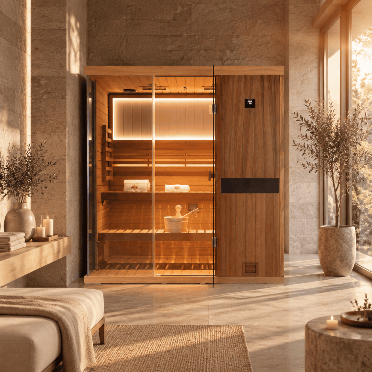 HKXSC 703ST indoor sauna with 660nm red light therapy for relaxation and skin wellness