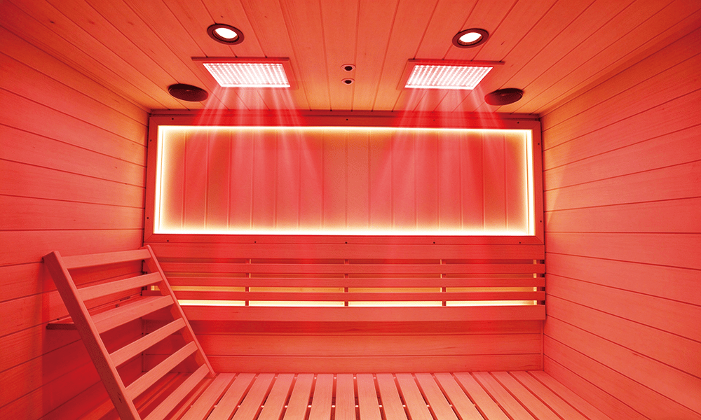 HKXSC sauna interior detail highlighting the seating area and surrounding wood panels