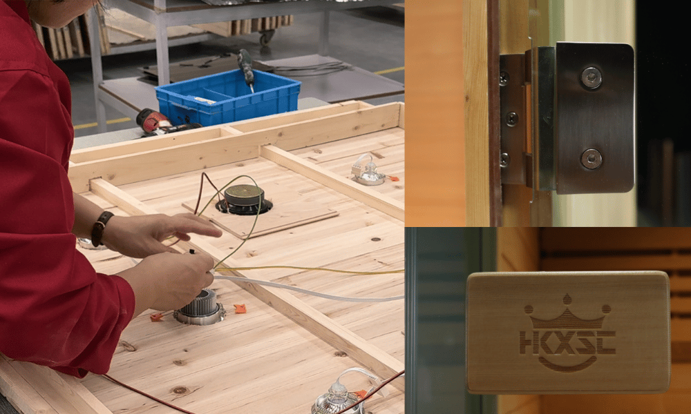 HKXSC sauna interior detail highlighting the wood wall panels and their fitted construction