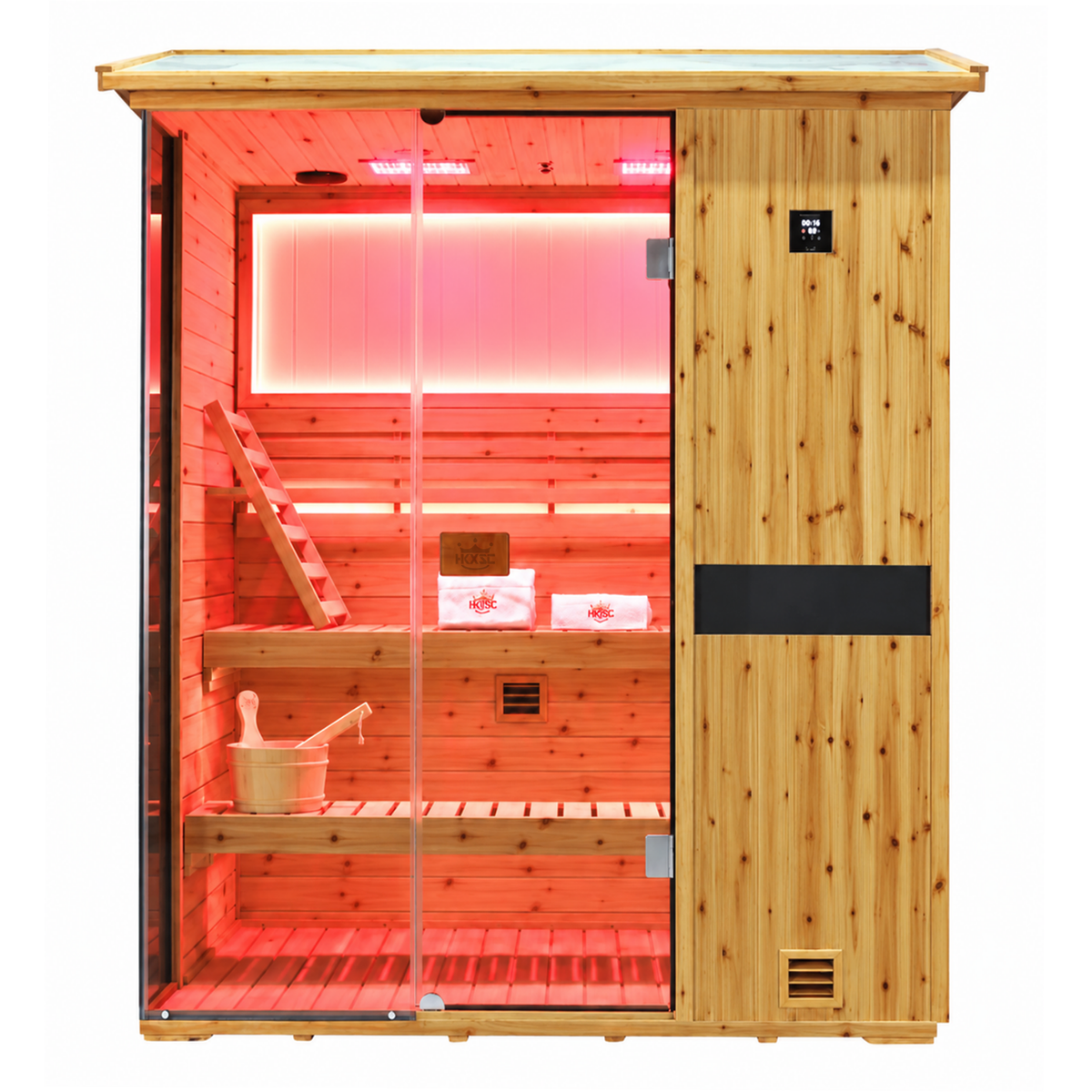 HKXSC 703VS Solid 3-person outdoor US Fir Wood steam sauna with negative ion purification