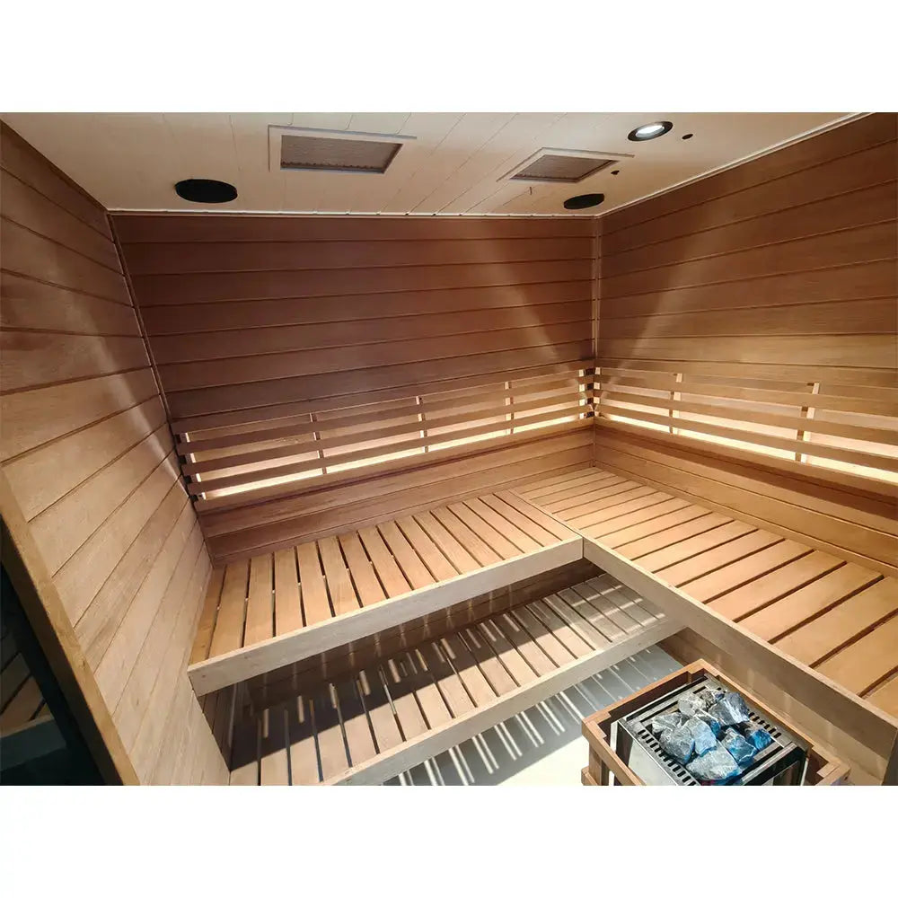 HKXSC 704ST  4 Person Negative Ion Steam Sauna | Resistant to pests | Mahogany | Wide Vision-Lay-Flat HKXSC-SAUNA