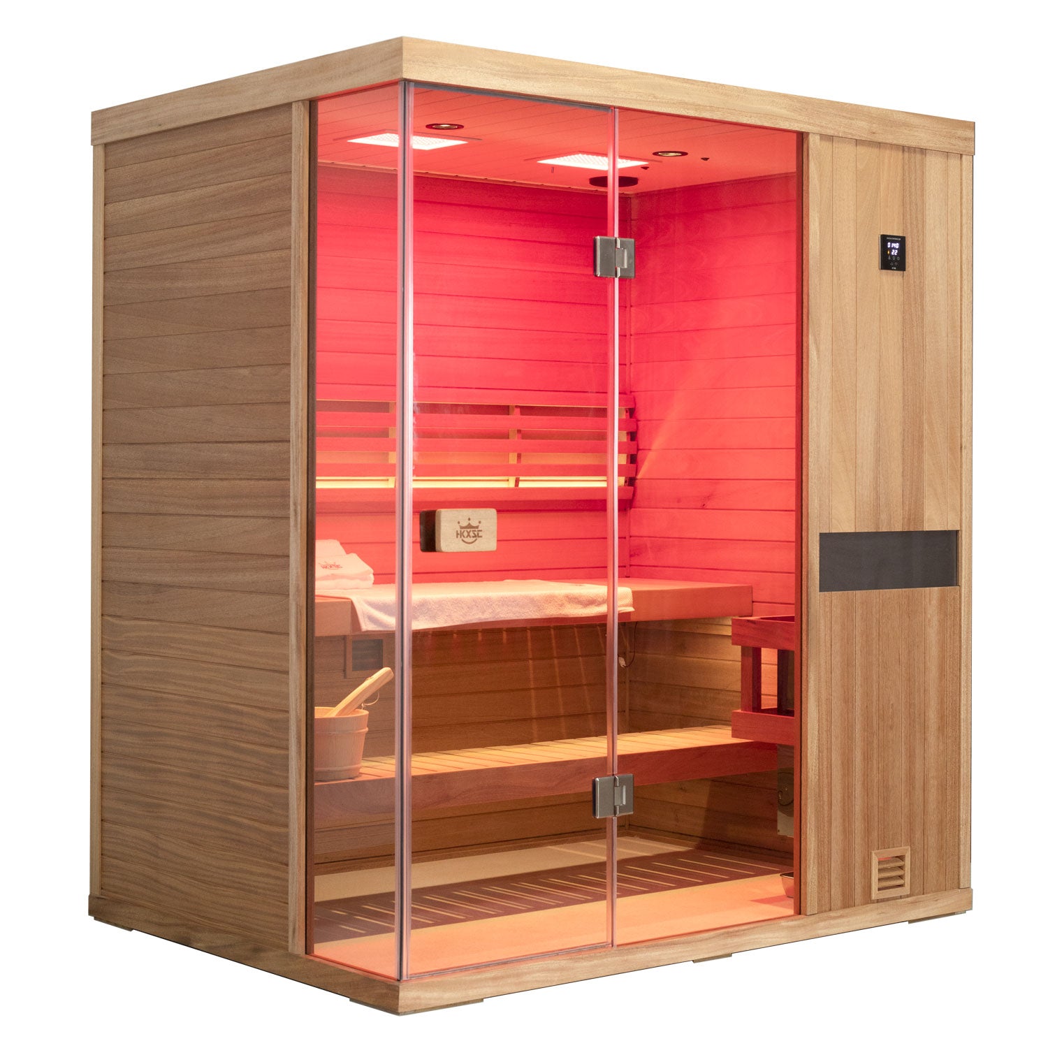 Indoor steam therapy sauna, mahogany wood, negative ion health experience