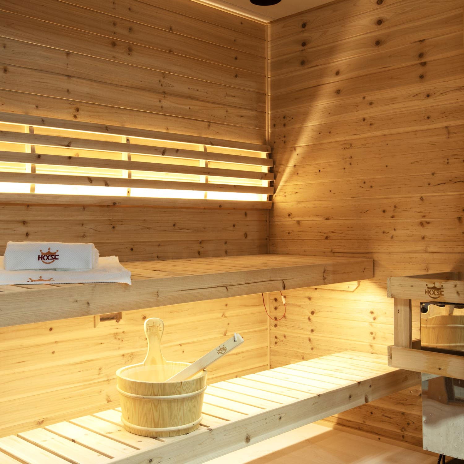 Old fir makes outdoor steam sauna interior display with a long service life