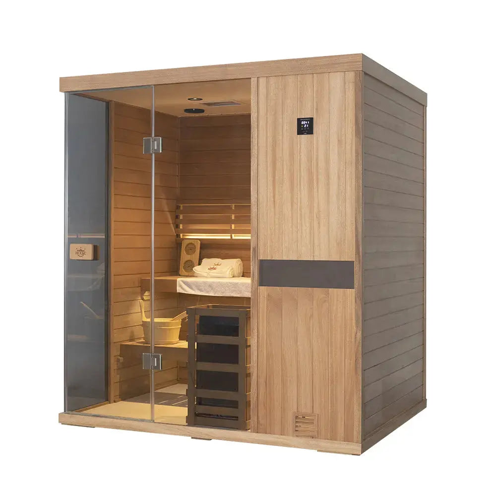 HKXSC 704ST  4 Person Negative Ion Steam Sauna | Resistant to pests | Mahogany | Wide Vision-Lay-Flat HKXSC-SAUNA